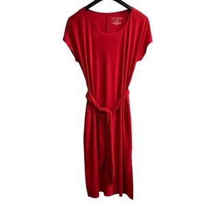 Rec Room Dress M Red Tie Waist T Shirt Midi Athleisure Soft Stretch Breathable